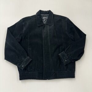 Vintage Global Identity G III Suede Bomber Jacket Black Moto Utility Mens Large